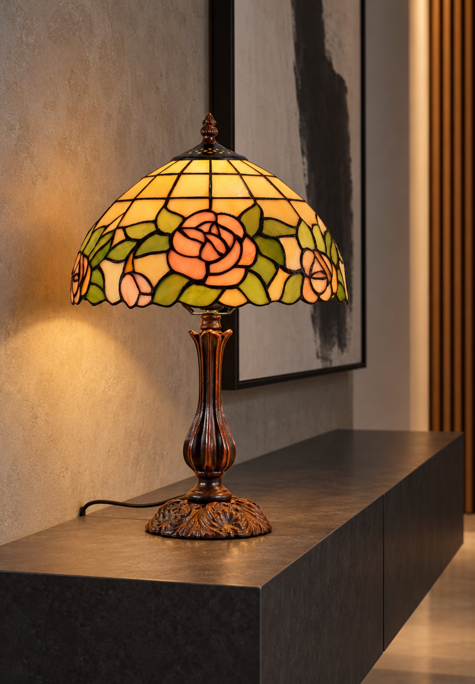 12" Blush Rose Tiffany Bedside Lamp