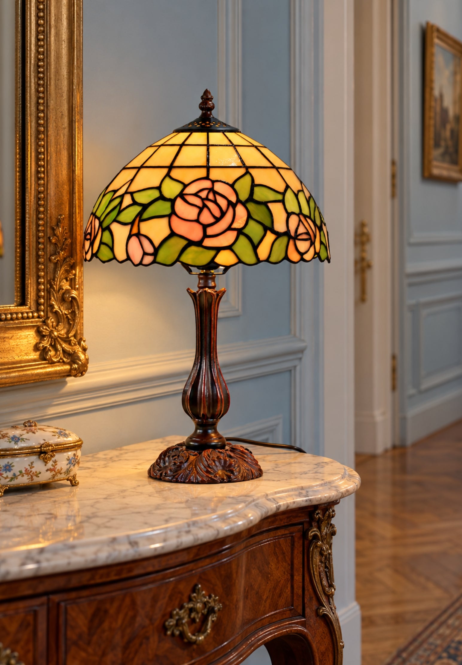 12" Blush Rose Tiffany Bedside Lamp