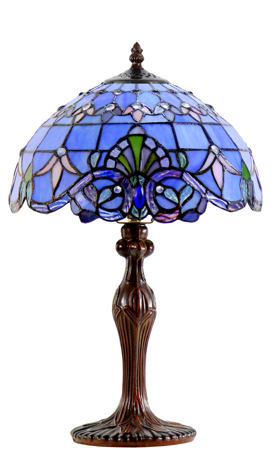 12" Blue Victorian Style Tiffany Bedside Lamp