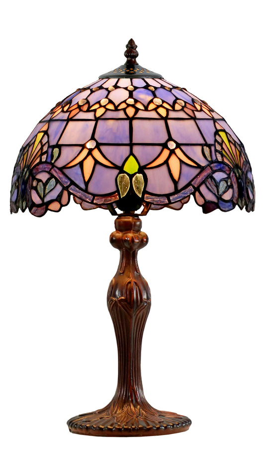 12" Blue Victorian Style Tiffany Bedside Lamp