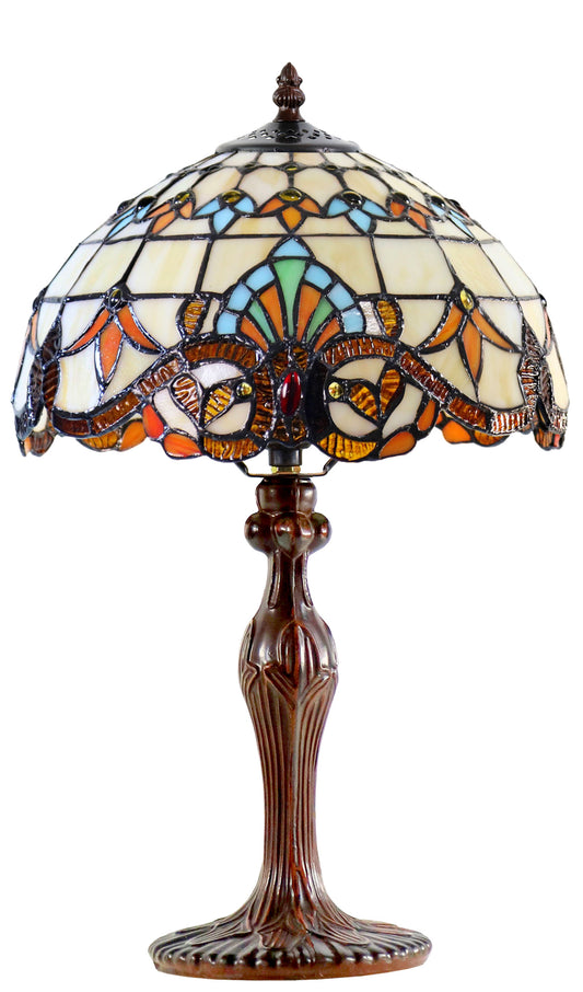 12" Beige Victorian Style Tiffany Bedside Lamp