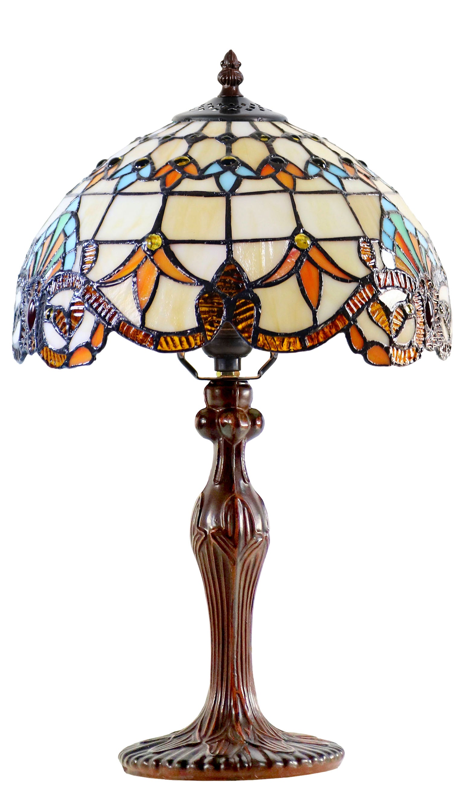 12" Beige Victorian Style Tiffany Bedside Lamp