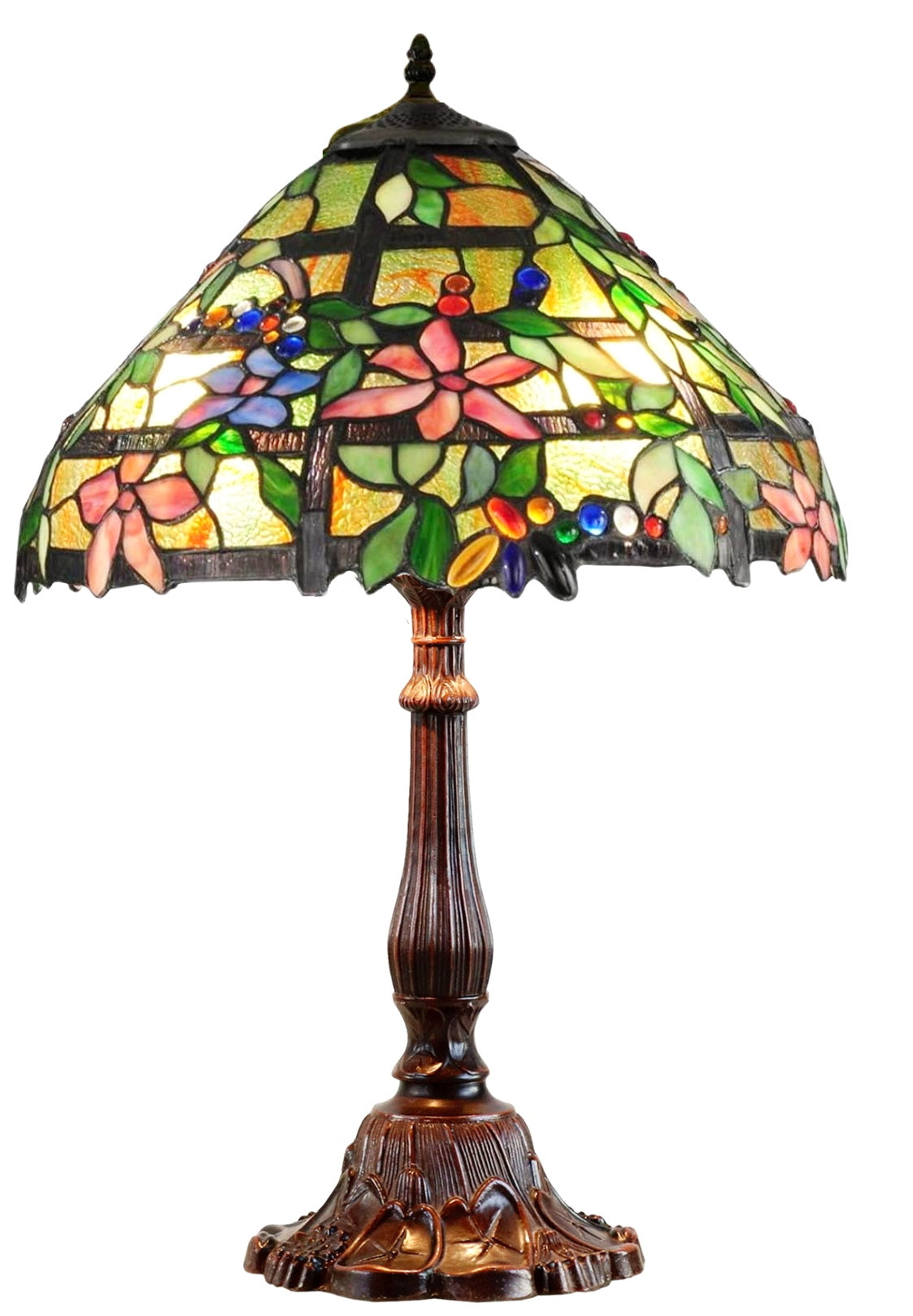 Traditional 16" Large Clematis Flower Trellis Tiffany Table Lamp