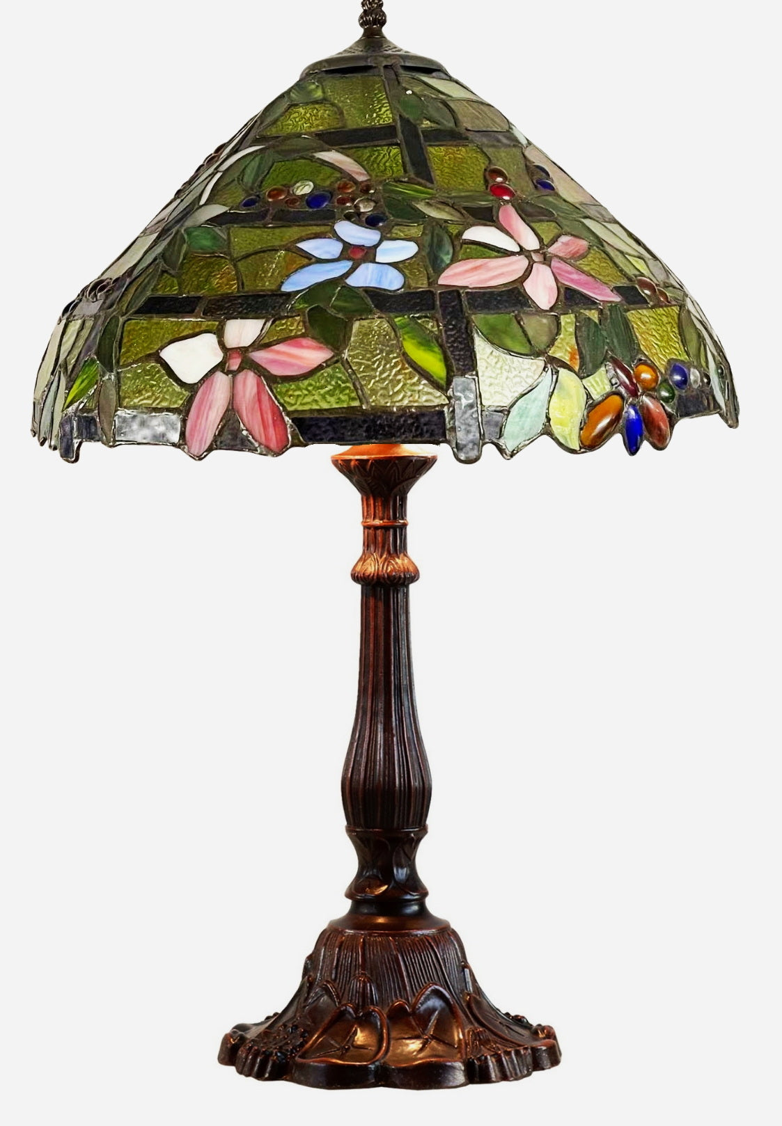 Traditional 16" Large Clematis Flower Trellis Tiffany Table Lamp