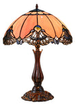 Large 16" Pink Rococo Style Leadlight Stained Glass Tiffany Table Lamp