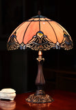 Large 16" Pink Rococo Style Leadlight Stained Glass Tiffany Table Lamp