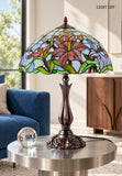 Large 16" Oriental Lily Style Stained Glass Leadlight Tiffany  Table Lamp