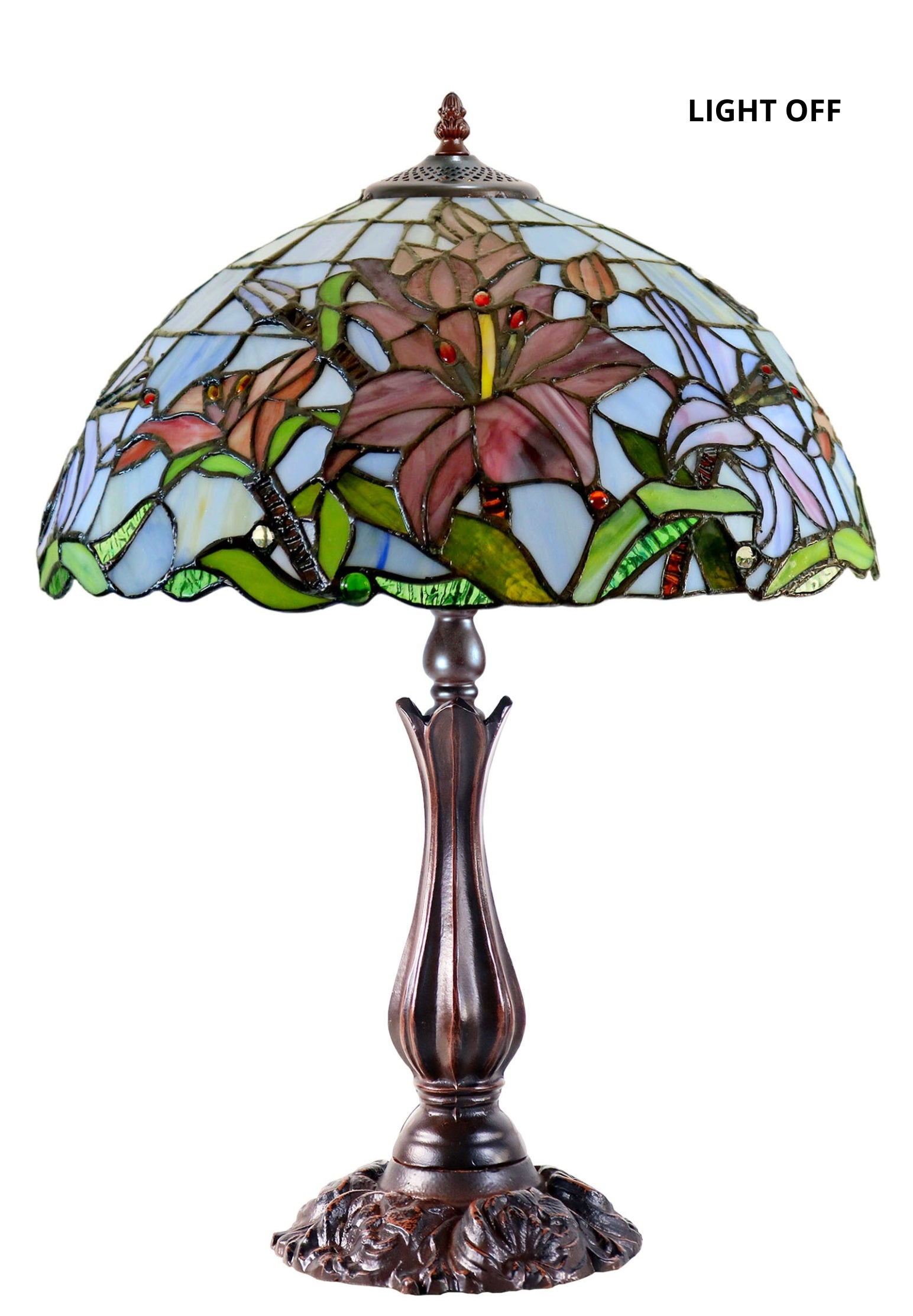 Large 16" Oriental Lily Style Stained Glass Leadlight Tiffany  Table Lamp