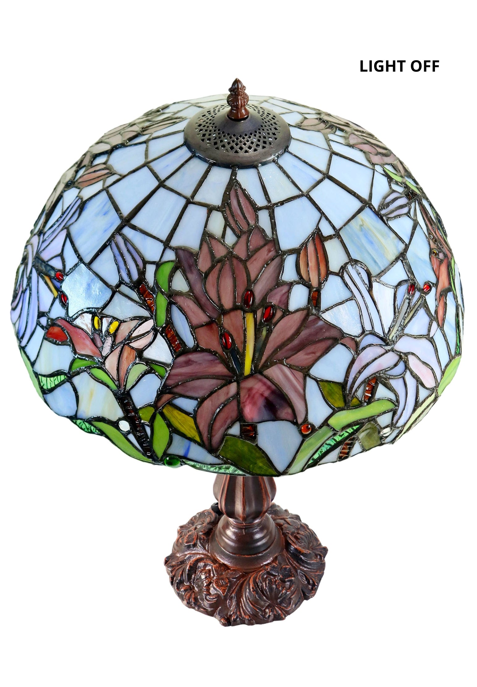 Large 16" Oriental Lily Style Stained Glass Leadlight Tiffany  Table Lamp