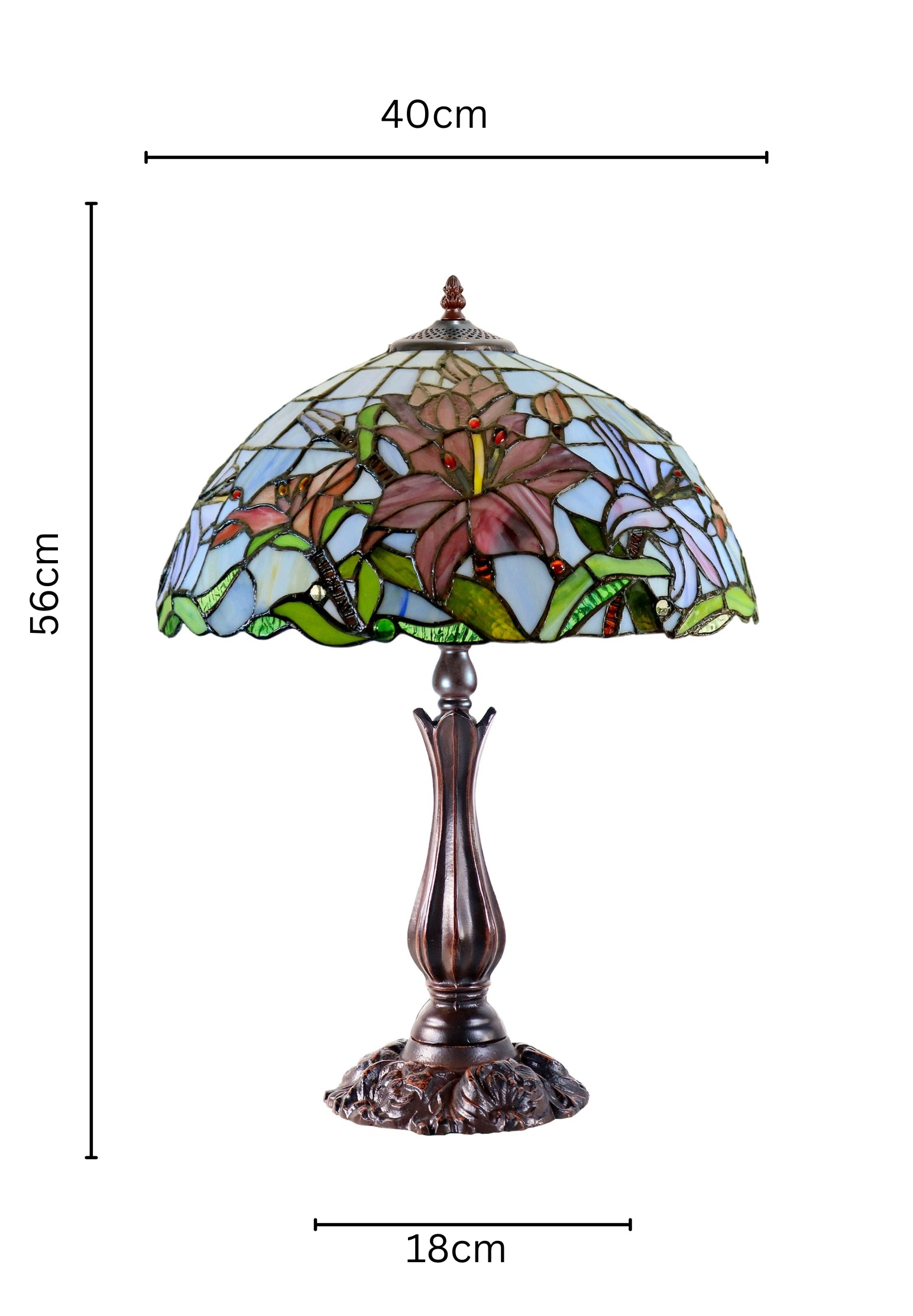 Large 16" Oriental Lily Style Stained Glass Leadlight Tiffany  Table Lamp
