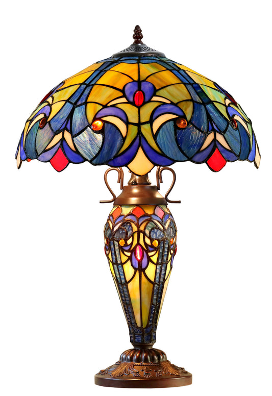 Limited Edition 16" Large Amor Blue Victorian-Style Double-Light Tiffany Table Lamp