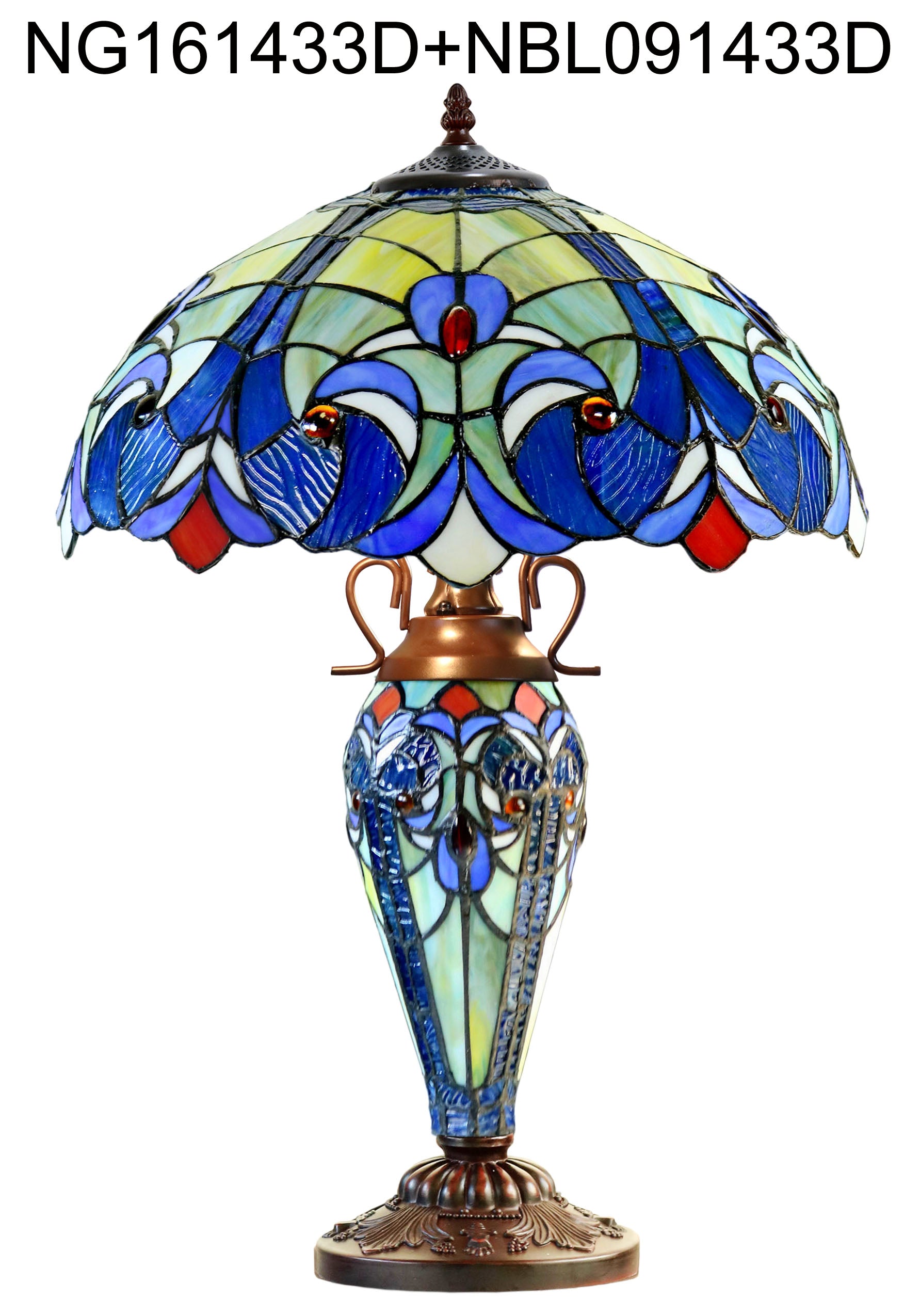 Limited Edition 16" Large Amor Blue Victorian-Style Double-Light Tiffany Table Lamp