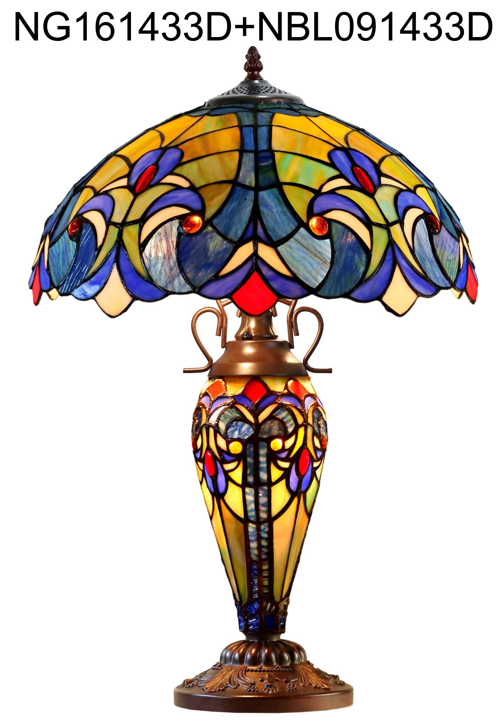 Limited Edition 16" Large Amor Blue Victorian-Style Double-Light Tiffany Table Lamp
