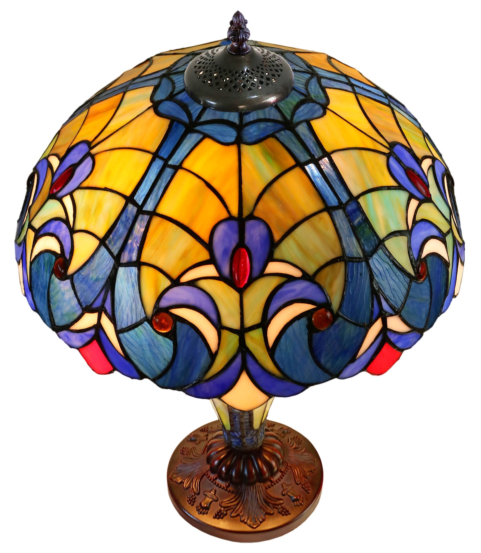 Limited Edition 16" Large Amor Blue Victorian-Style Double-Light Tiffany Table Lamp