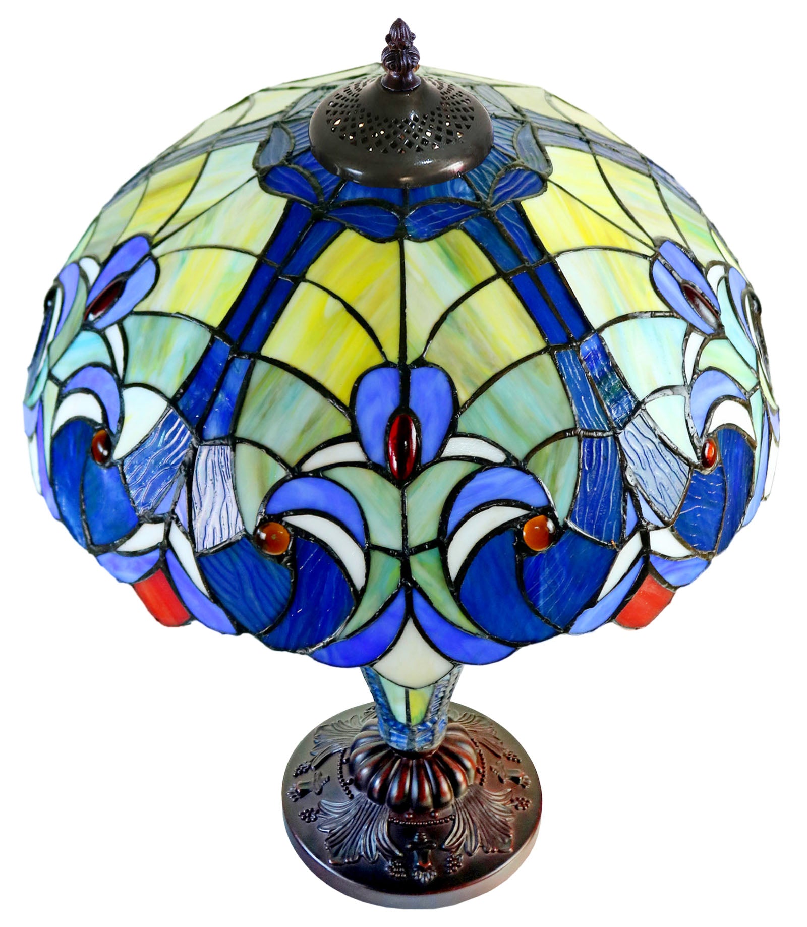 Limited Edition 16" Large Amor Blue Victorian-Style Double-Light Tiffany Table Lamp