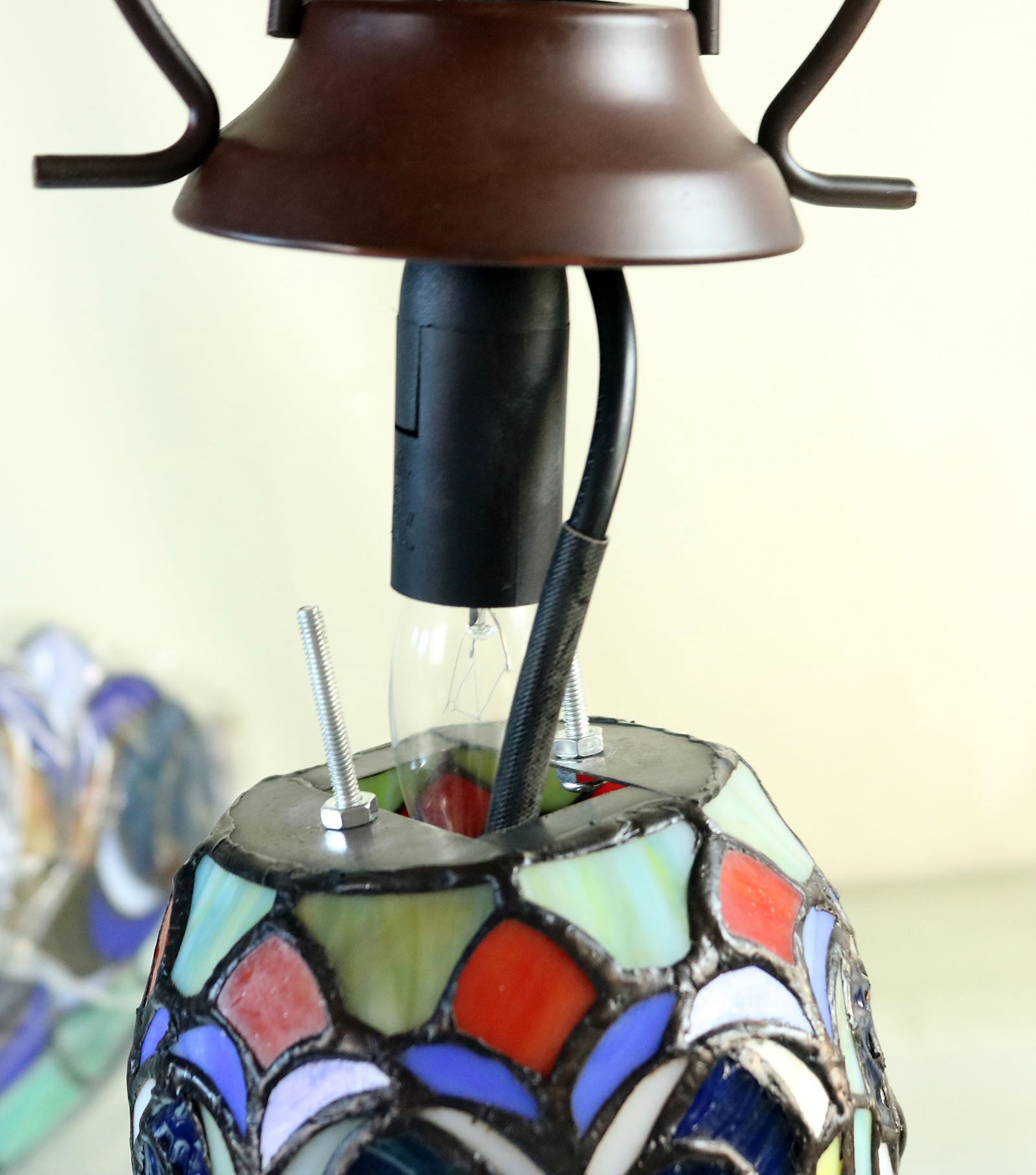 Limited Edition 16" Large Amor Blue Victorian-Style Double-Light Tiffany Table Lamp