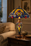 Limited Edition 16" Large Amor Blue Victorian-Style Double-Light Tiffany Table Lamp