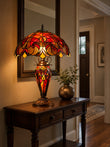 Limited Edition 16" Large Amor Red Victorian-Style Double-Light Tiffany Table Lamp.