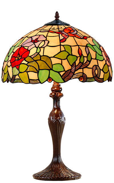 Large 16" Traditional Butterfly Floral Moring Glory Tiffany Table Lamp