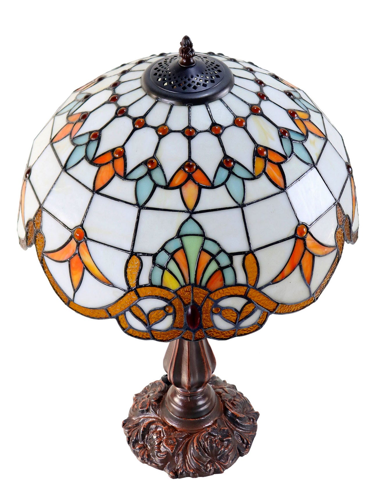 16" Large Beige Baroque Style Tiffany Table Lamp