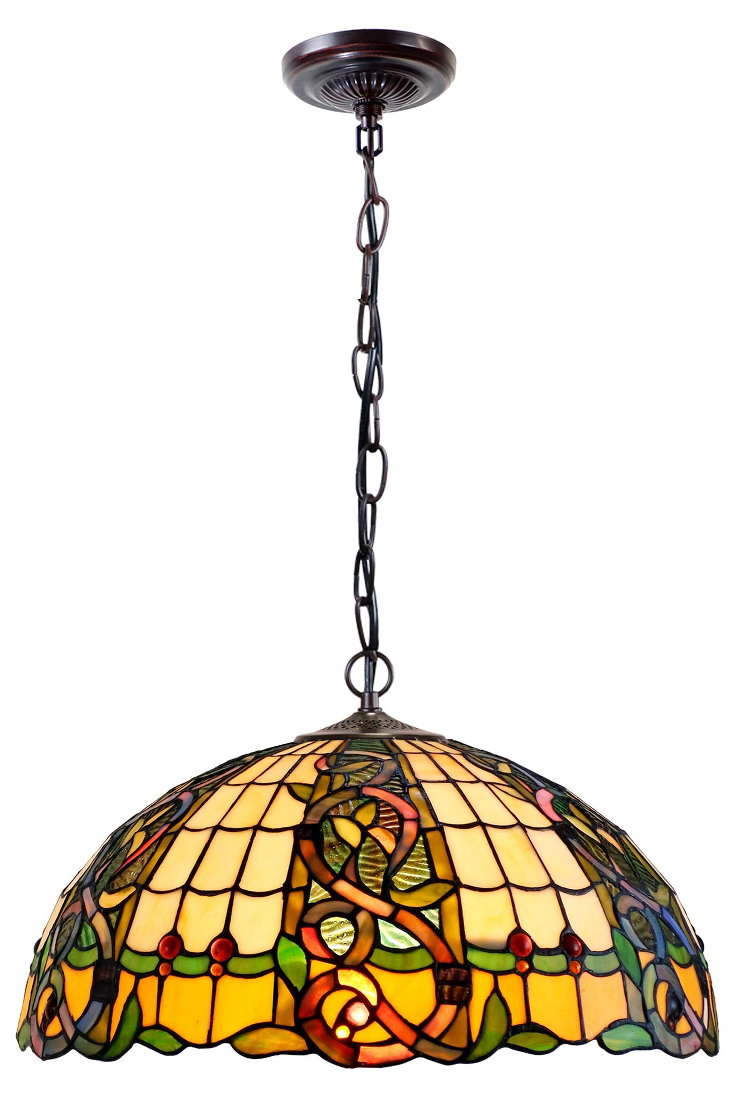 Large 18"  Leaf Ribbon Style  Stained Glass Leadlight Tiffany Pendant Light