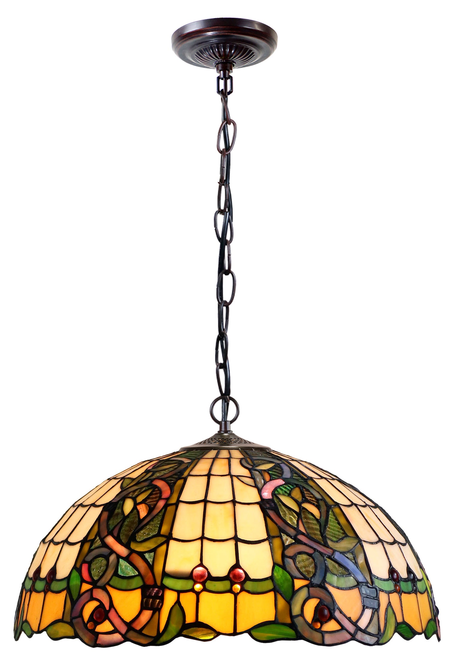 Large 18"  Leaf Ribbon Style  Stained Glass Leadlight Tiffany Pendant Light