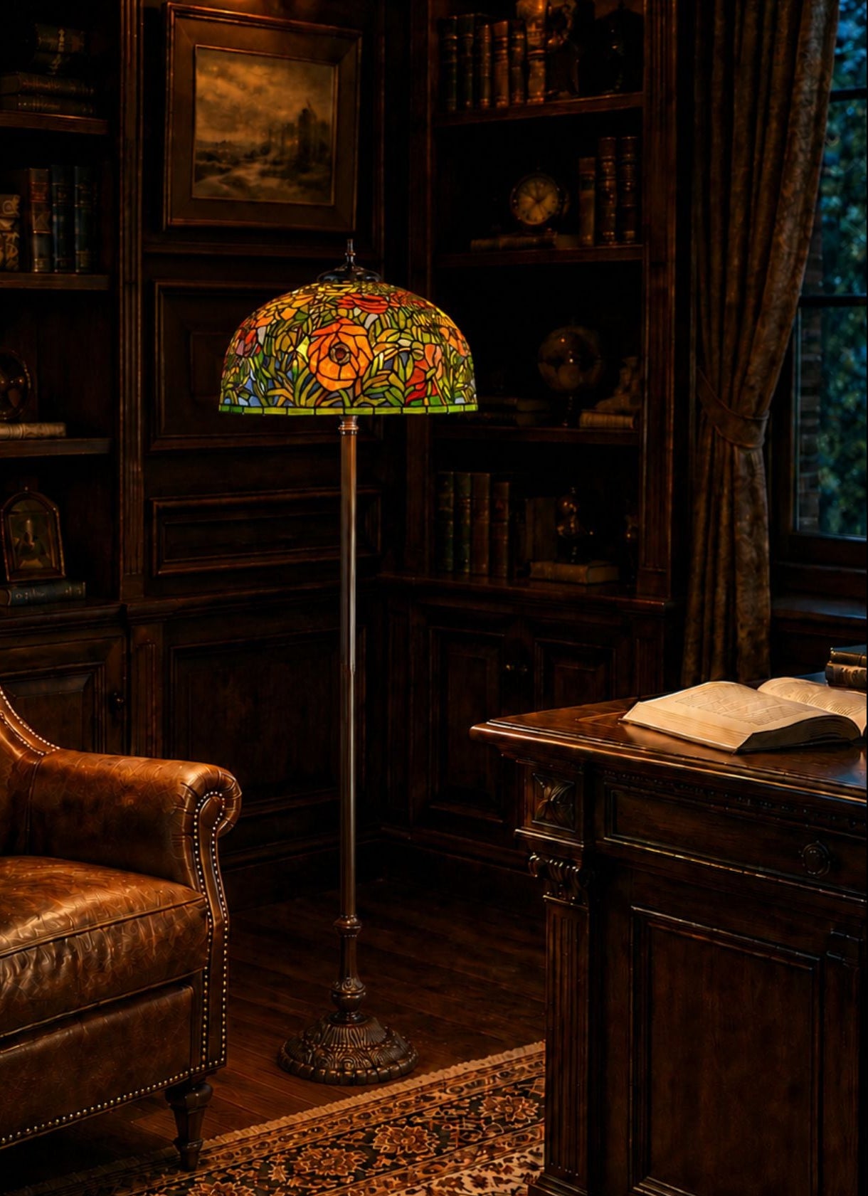 Limited Edition Grand 20" The Iconic Oriental Poppy Stained Glass Floor Lamp