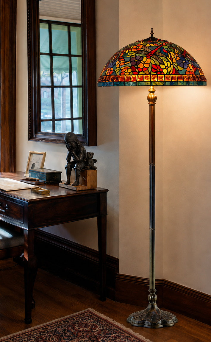 Limited Edition Grand 20"  Autumn Dragonfly Tiffany Floor Lamp