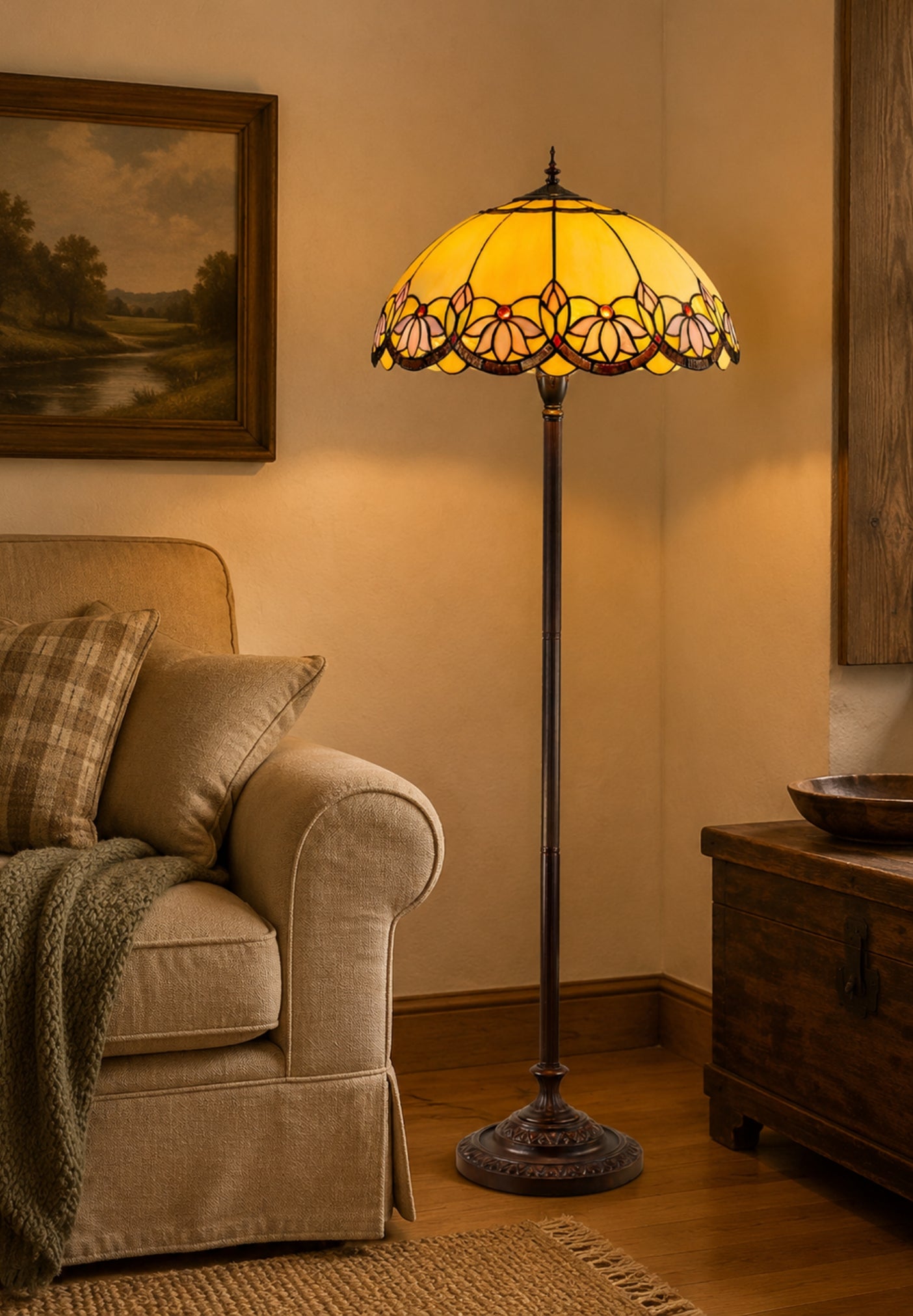 Large 20" Blue Daisy Floral Tiffany Floor Lamp