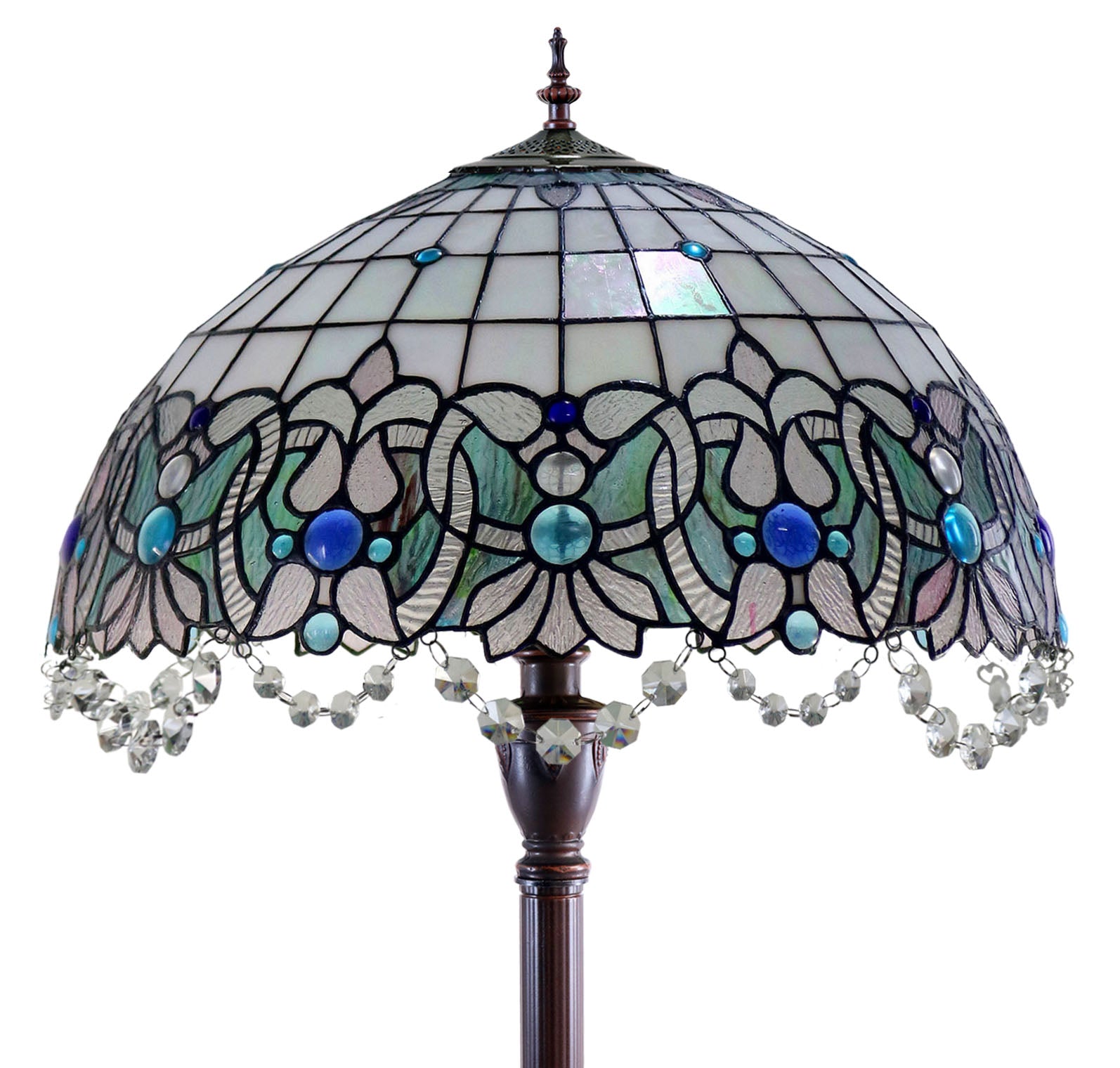 Art Nouveau Huge 20" Ocean Blue Jewels Tiffany Floor Lamp
