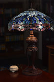 Huge 20" Tiffany Reproduction Blue Dragonfly Traditional Table Lamp