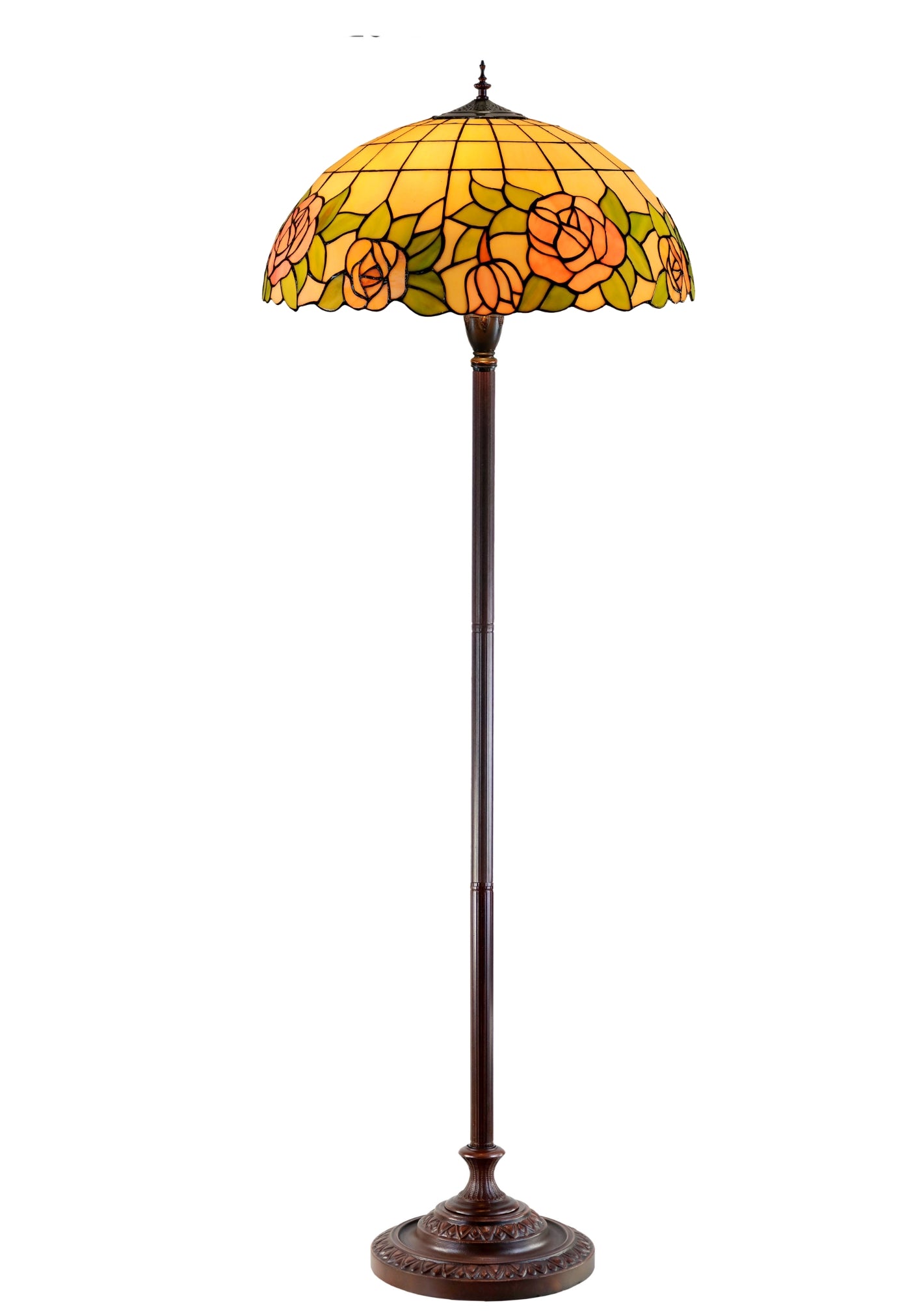 Large 20" Classical Antique Rose Stained Glass Floor Lamp
