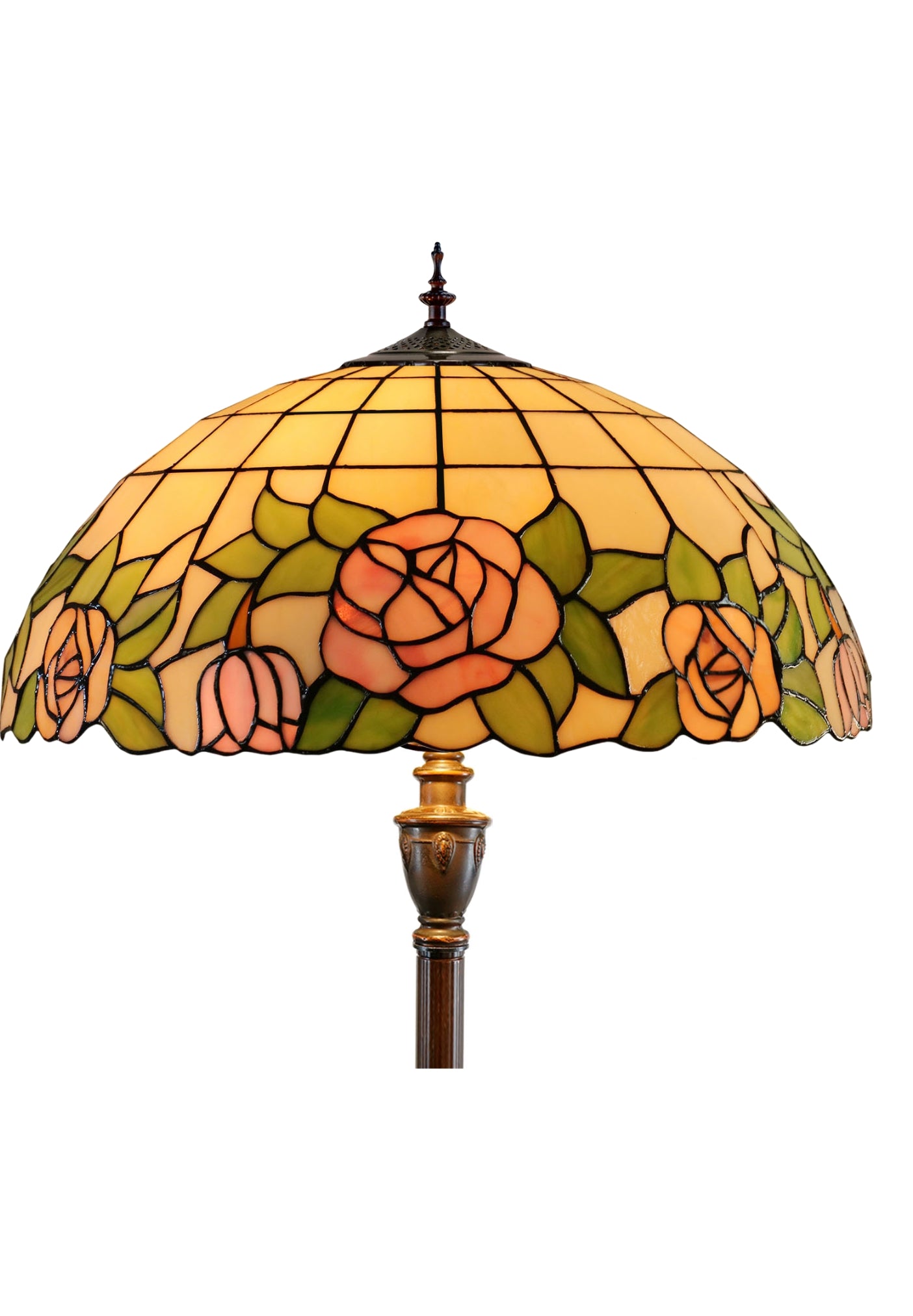 Large 20" Classical Antique Rose Stained Glass Floor Lamp