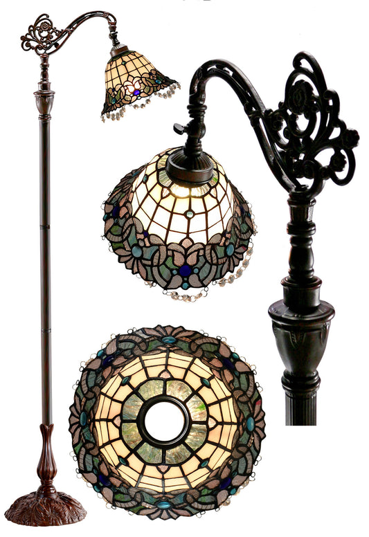 Art Nouveau Leadlight Stained Glass Bridge Arm Tiffany  Floor Lamp *Ocean Blue