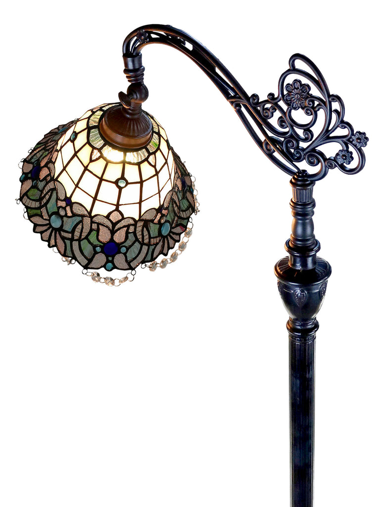 Ocean Blue Jewels Leadlight Stained Glass Bridge Arm Tiffany  Floor Lamp