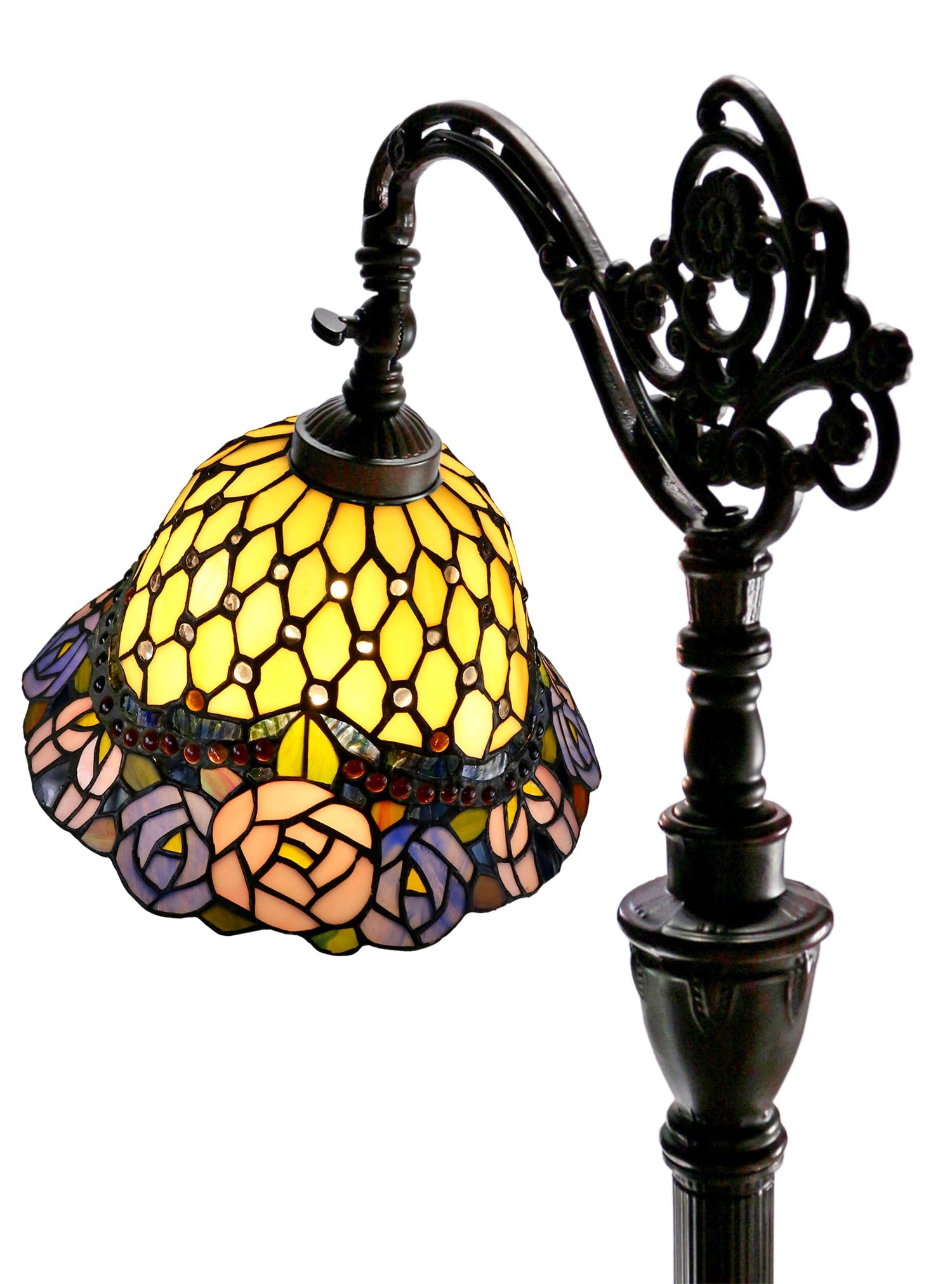 Jeweled Rose Leadlight Stained Glass Bridge Arm Tiffany  Floor Lamp