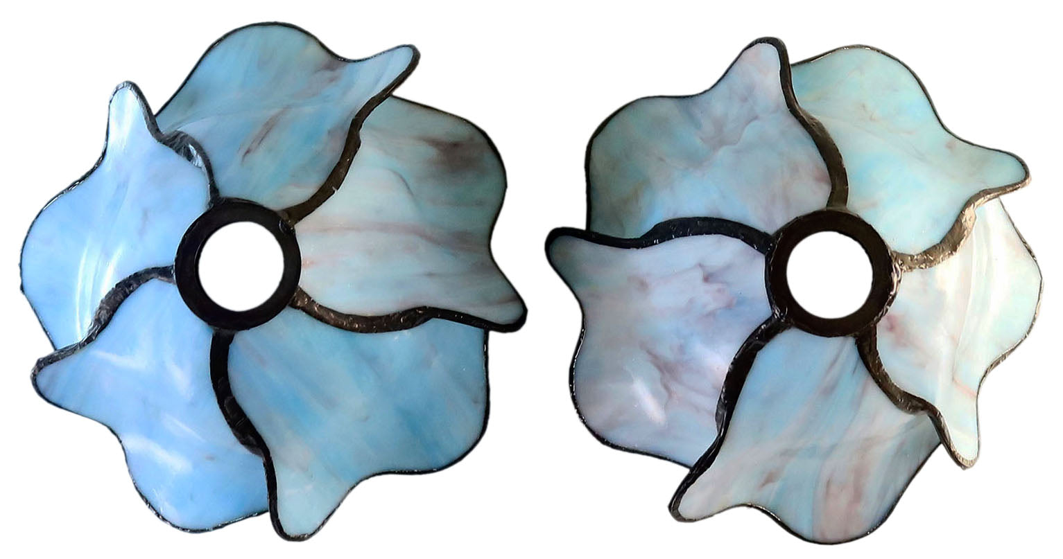 Double Lamp shade Flower  Water Lily Style Tiffany Table Lamp*Aqua Blue-Purple-Green