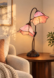 Double Lamp shade Flower Pink Water Lily Style Tiffany Table Lamp