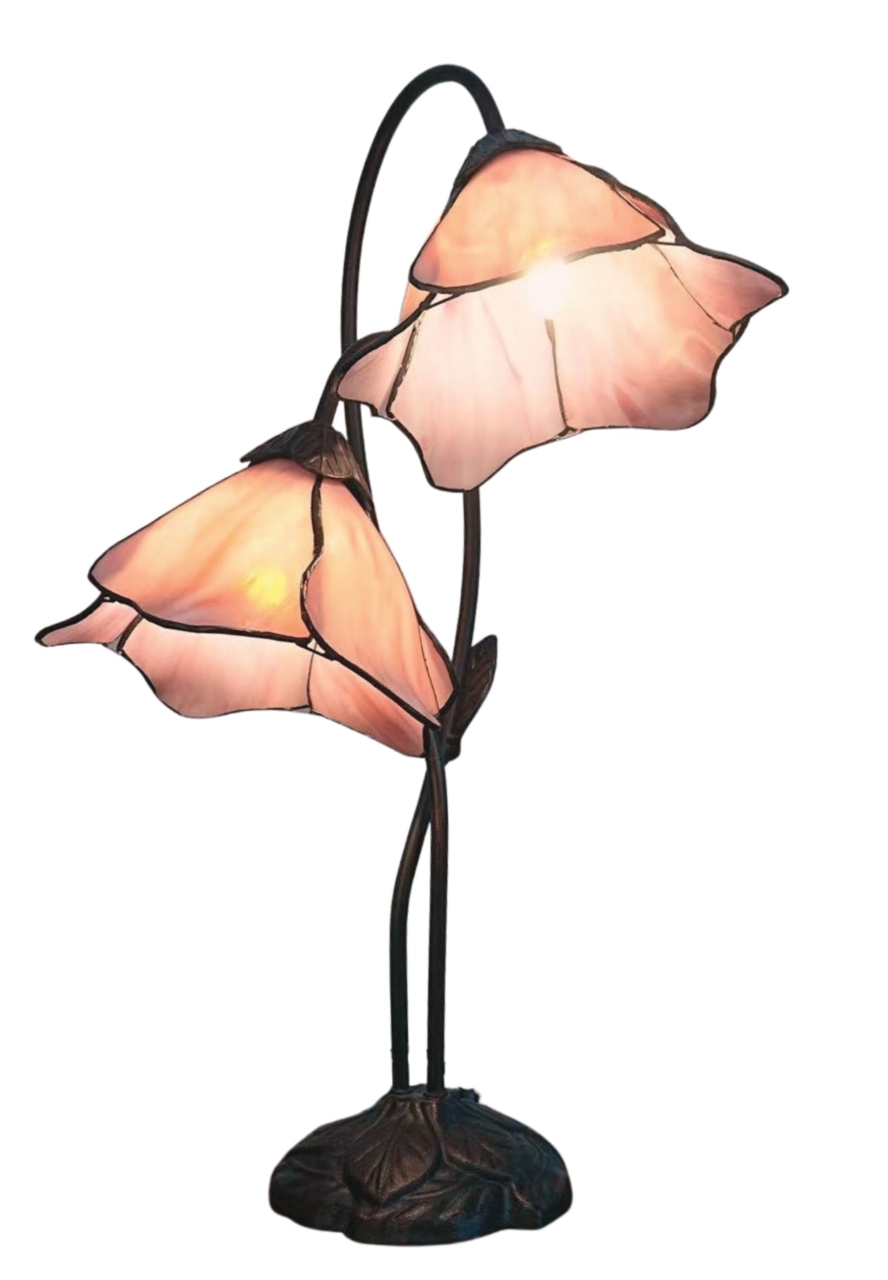 Double Lamp shade Flower Pink Water Lily Style Tiffany Table Lamp