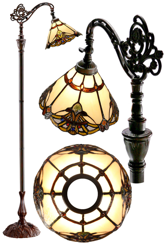 Beige Jewel Carousel Style Leadlight Stained Glass Bridge Arm Tiffany  Floor Lamp