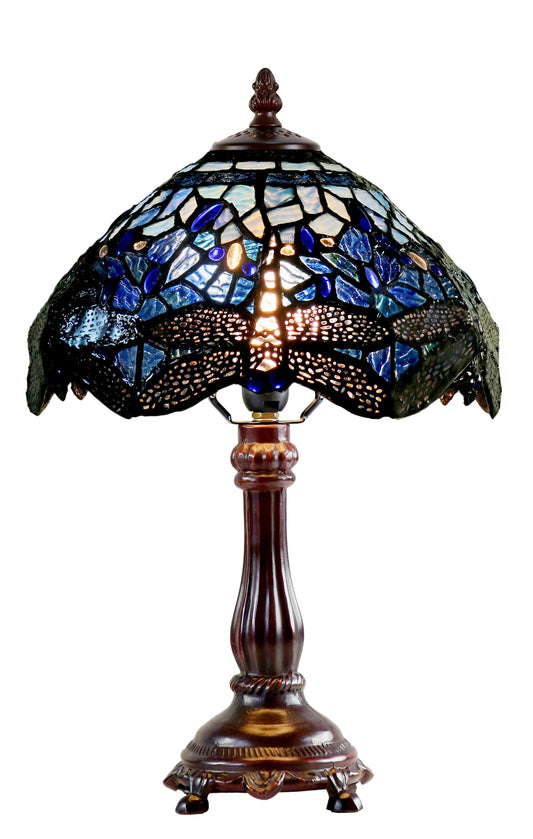 10" Traditional Blue Dragonfly Tiffany Bedside Lamp