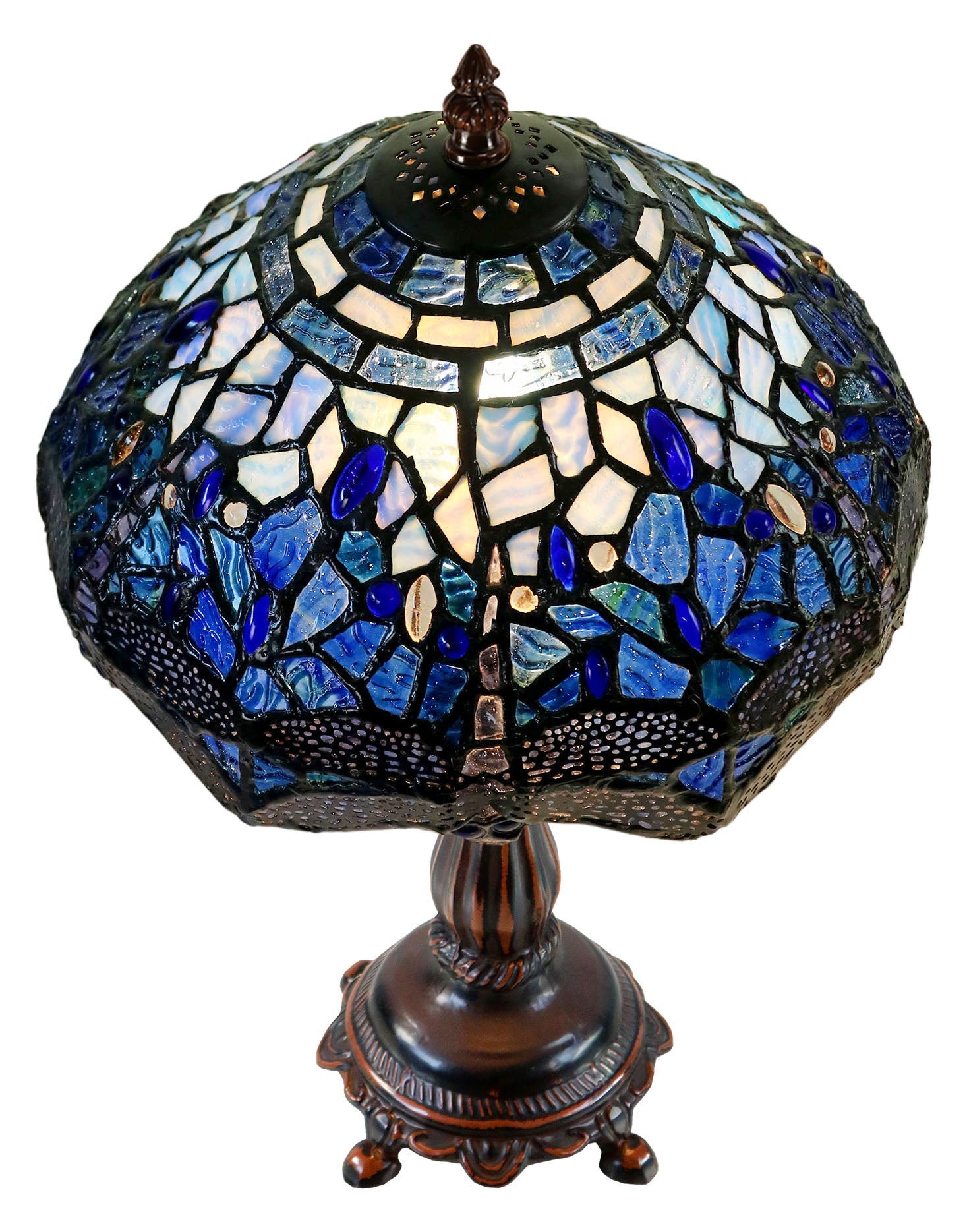 10" Traditional Blue Dragonfly Tiffany Bedside Lamp