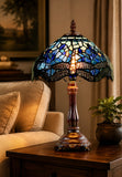 10" Traditional Blue Dragonfly Tiffany Bedside Lamp