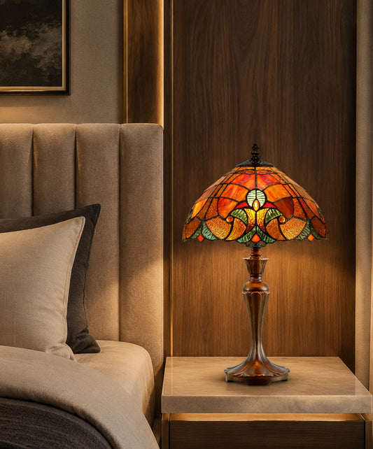 Flowing Color Collection@ 12" Amor Red Tiffany Bedside Lamp