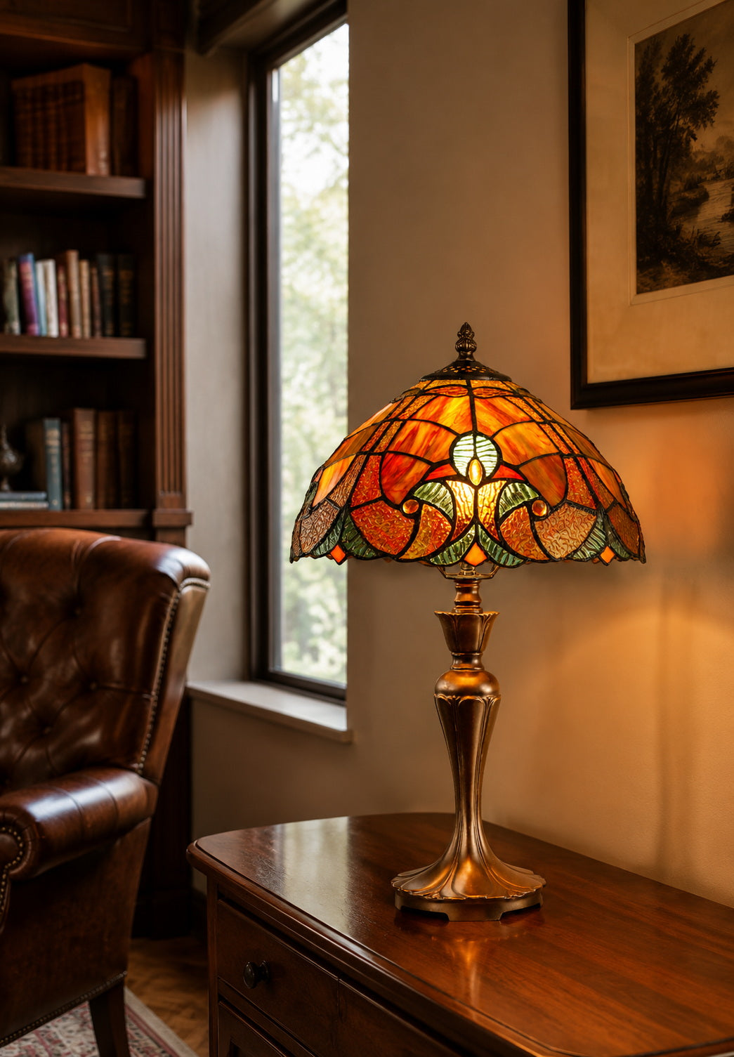 Flowing Color Collection@ 12" Amor Red Tiffany Bedside Lamp