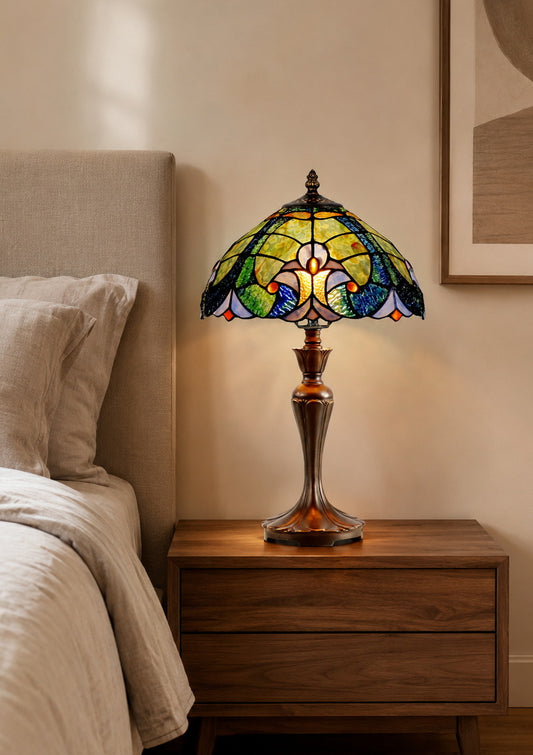 Flowing Color Collection@12" Amor Blue Tiffany Bedside Lamp