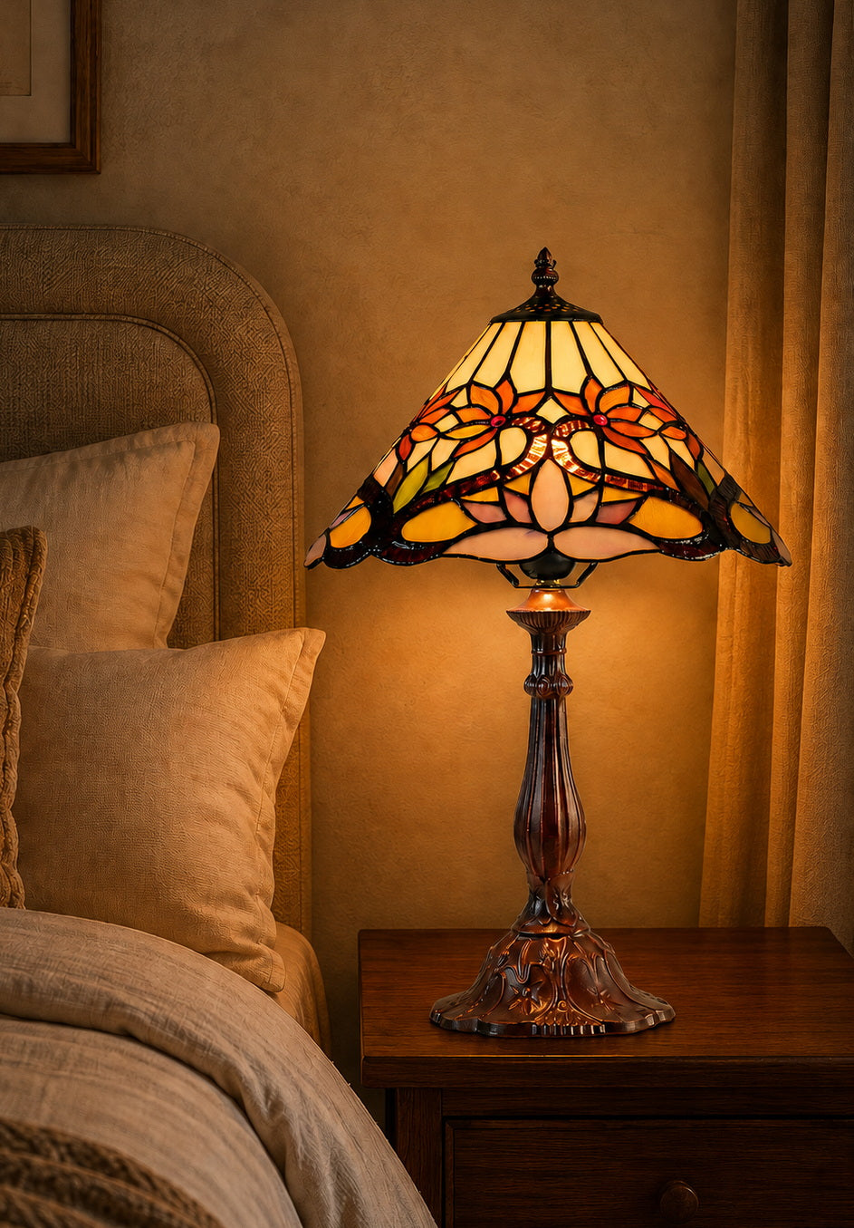 Amazing 12"  Water Lily Style Tiffany Bedside Lamp