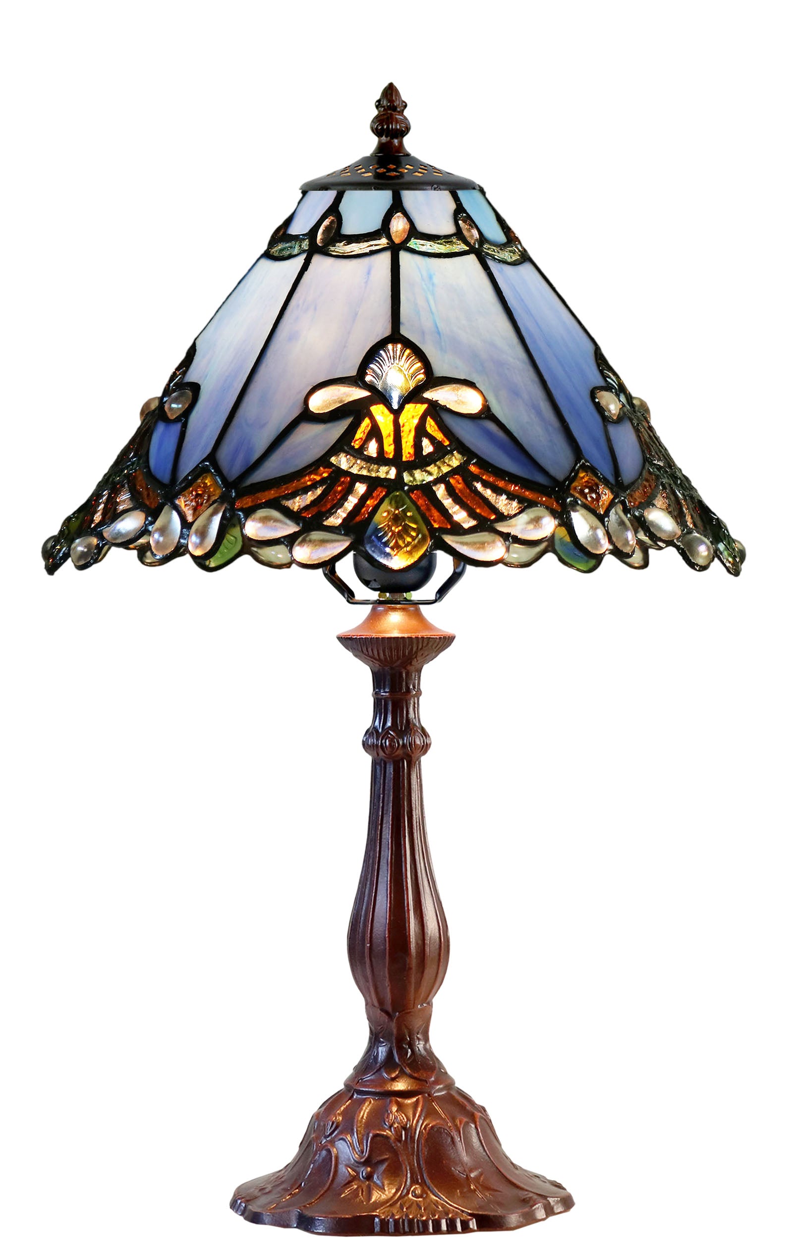 Stunning 12" Blue Jewel Carousel Tiffany Bedside Lamp