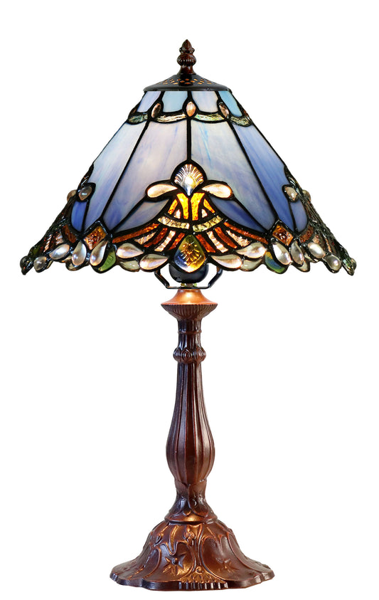 Stunning 12" Blue Jewel Carousel Tiffany Bedside Lamp