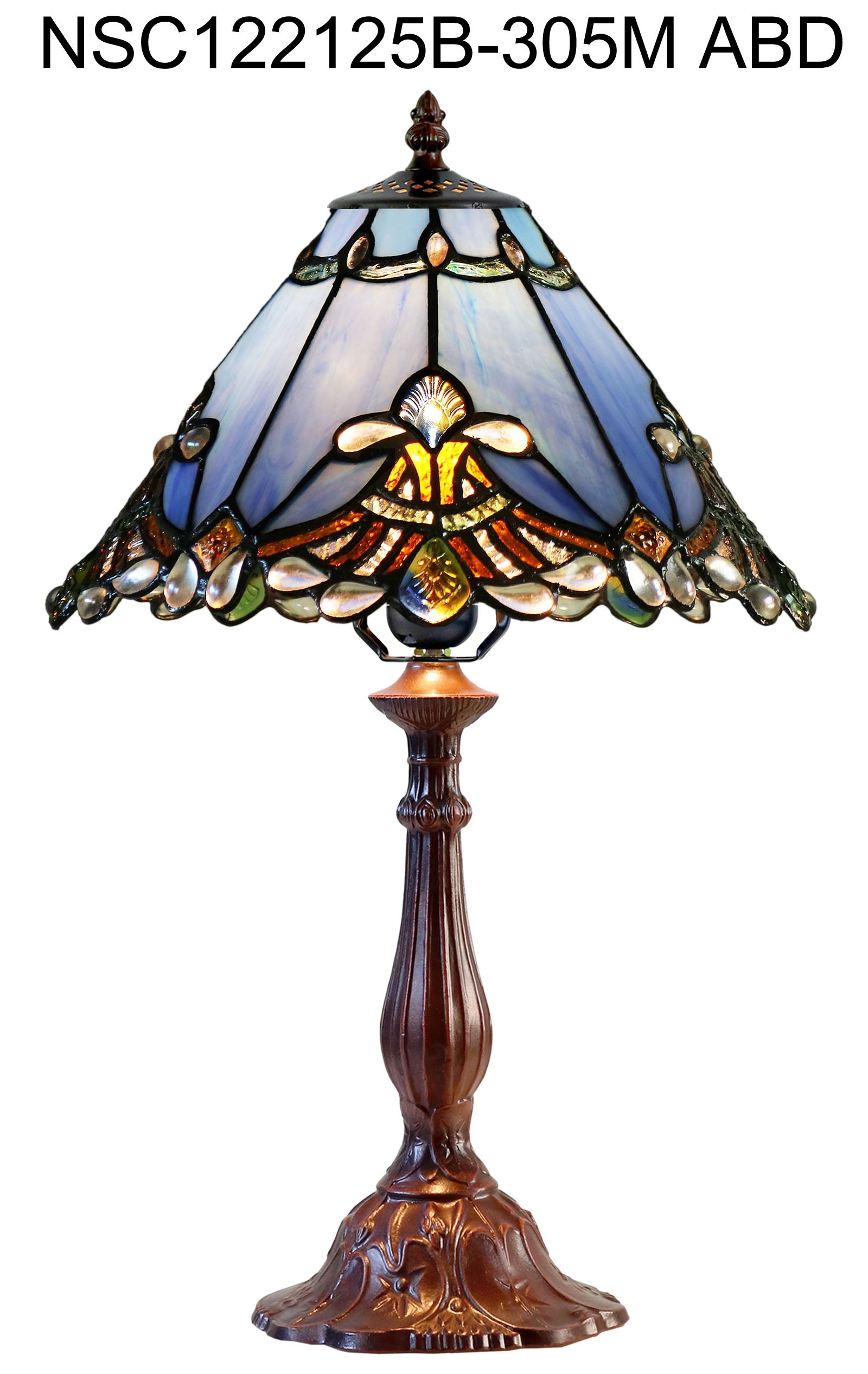 Stunning 12" Blue Jewel Carousel Tiffany Bedside Lamp